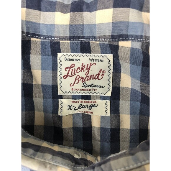 Lucky Brand Plaid Western Shirt Men’s Size XL Pearl Snap Short-Sleeve Rodeo Blue - Picture 2 of 11
